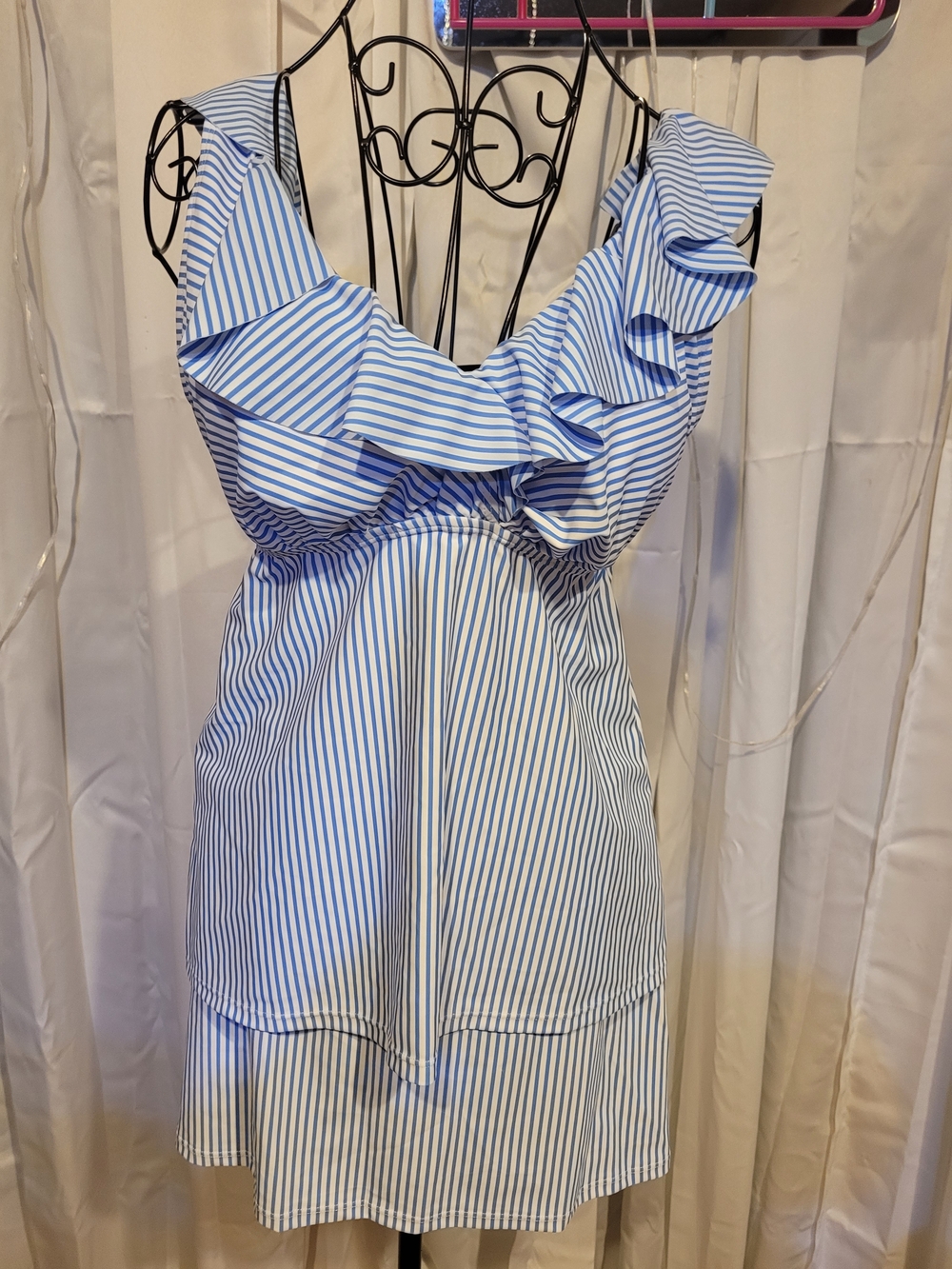 Amazon Blue & White Striped Ruffle Swim Cover